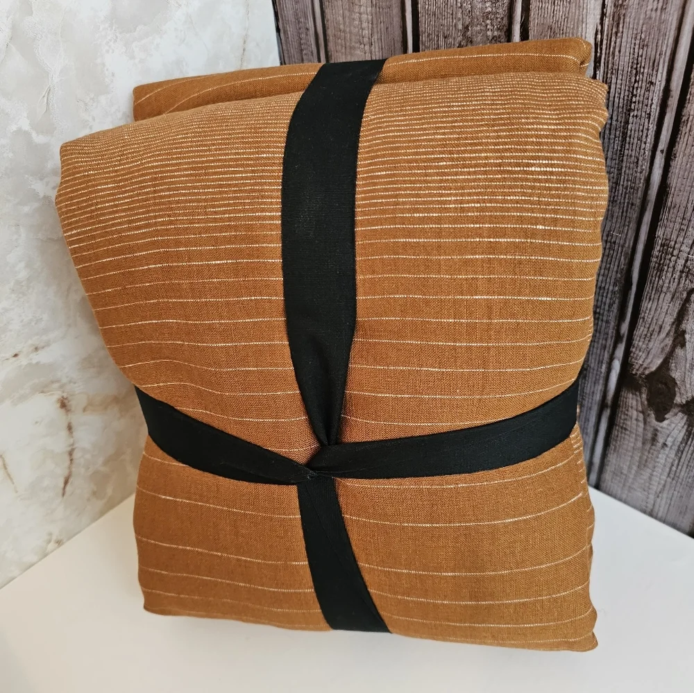 European Flax Linen Graduated Stripe Queen Duvet Cover & Standard Shams Amber